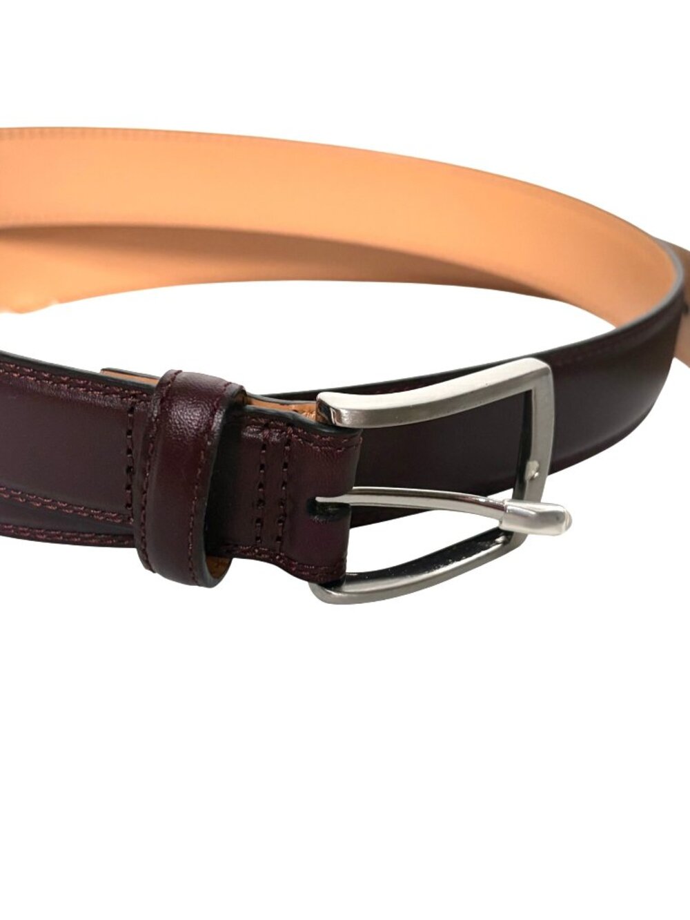 Lands End Mens Burgundy Brown Leather Belt 44 Silver Buckle Classic New